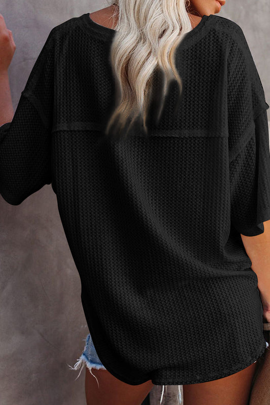 Waffle Knit Drop Shoulder Loose Top