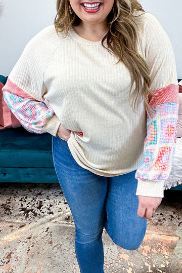 Plus Size Floral Print Raglan Bubble Sleeve Top