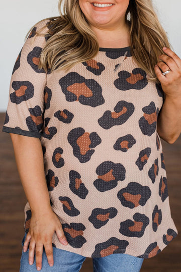 Leopard Print Waffle Plus Size Tee