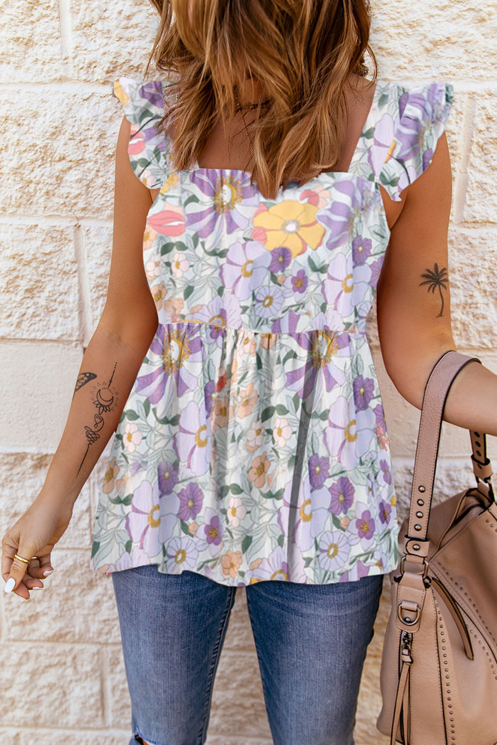 Multicolor Flutter Floral Print Flowy Tank Top