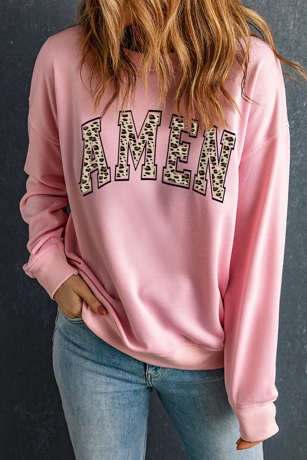 Leopard AMEN Graphic Pullover Sweatshirt