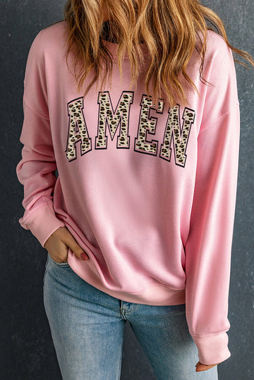 Leopard AMEN Graphic Pullover Sweatshirt