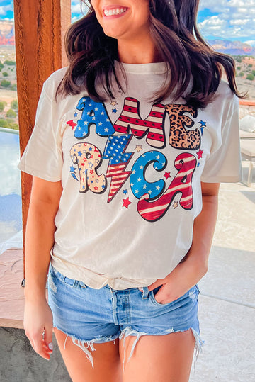 Beige Retro America Graphic T-Shirt