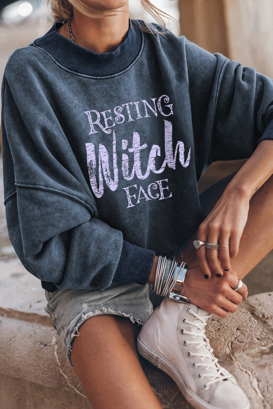 Resting Witch Face Graphic Drop Shoulder Sweatshirt