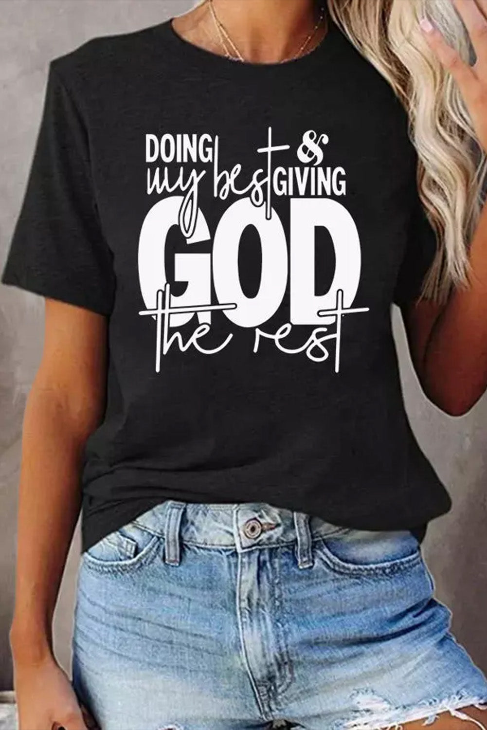 GOD Slogan Graphic Print Short Sleeve T Shirt