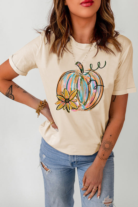 Pumpkin Flower Graphic Print Short Sleeve T Shirt