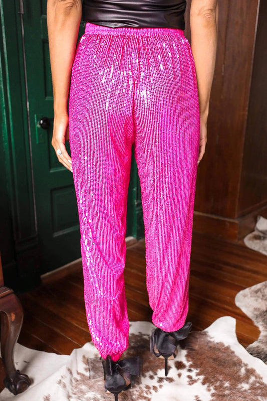 Tie High Waist Sequin Jogger Pants