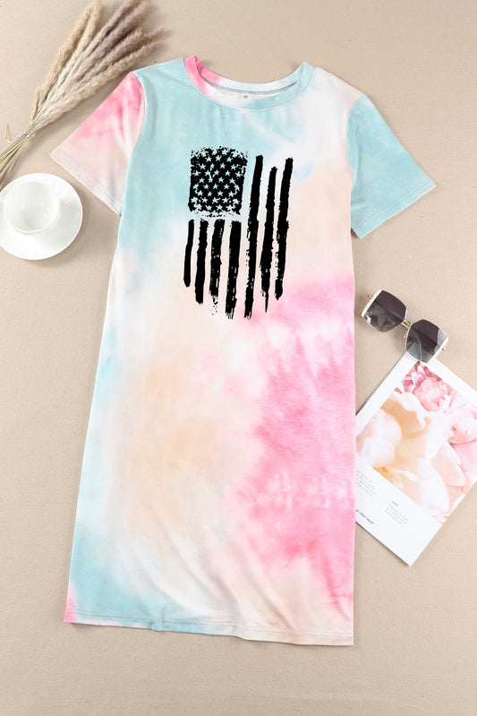 American Flag Tie Dye Short Sleeve T-shirt Dress