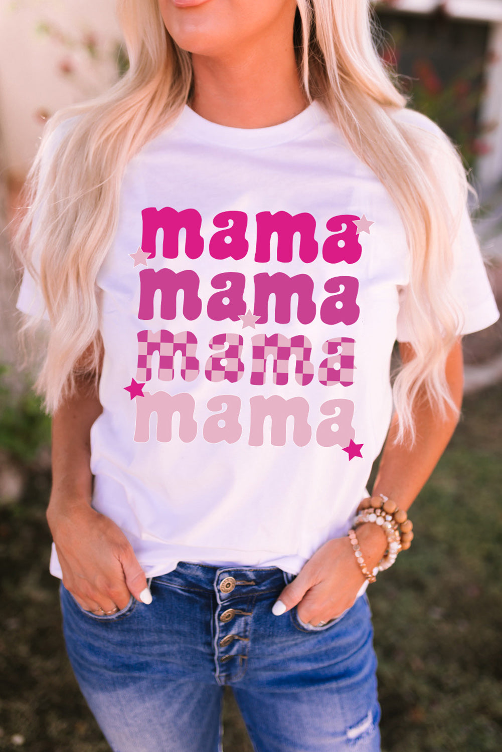 Round Neck mama Graphic Casual Tee