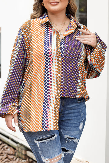 Plus Size Mix Dotted Patchwork Button up Shirt