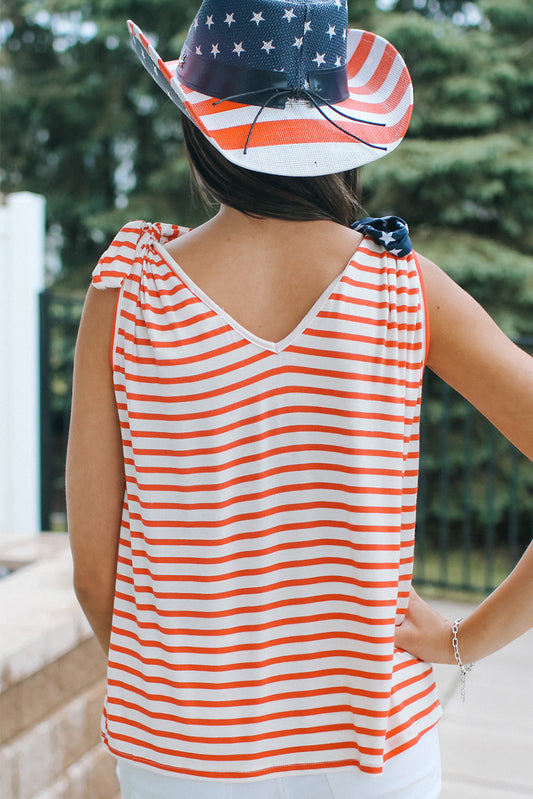 American Flag Color Block Knotted Straps Tank Top