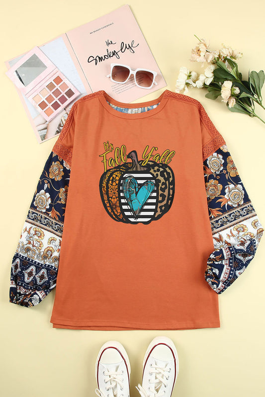 Fall Pumpkin Graphic Boho Balloon Sleeve Top