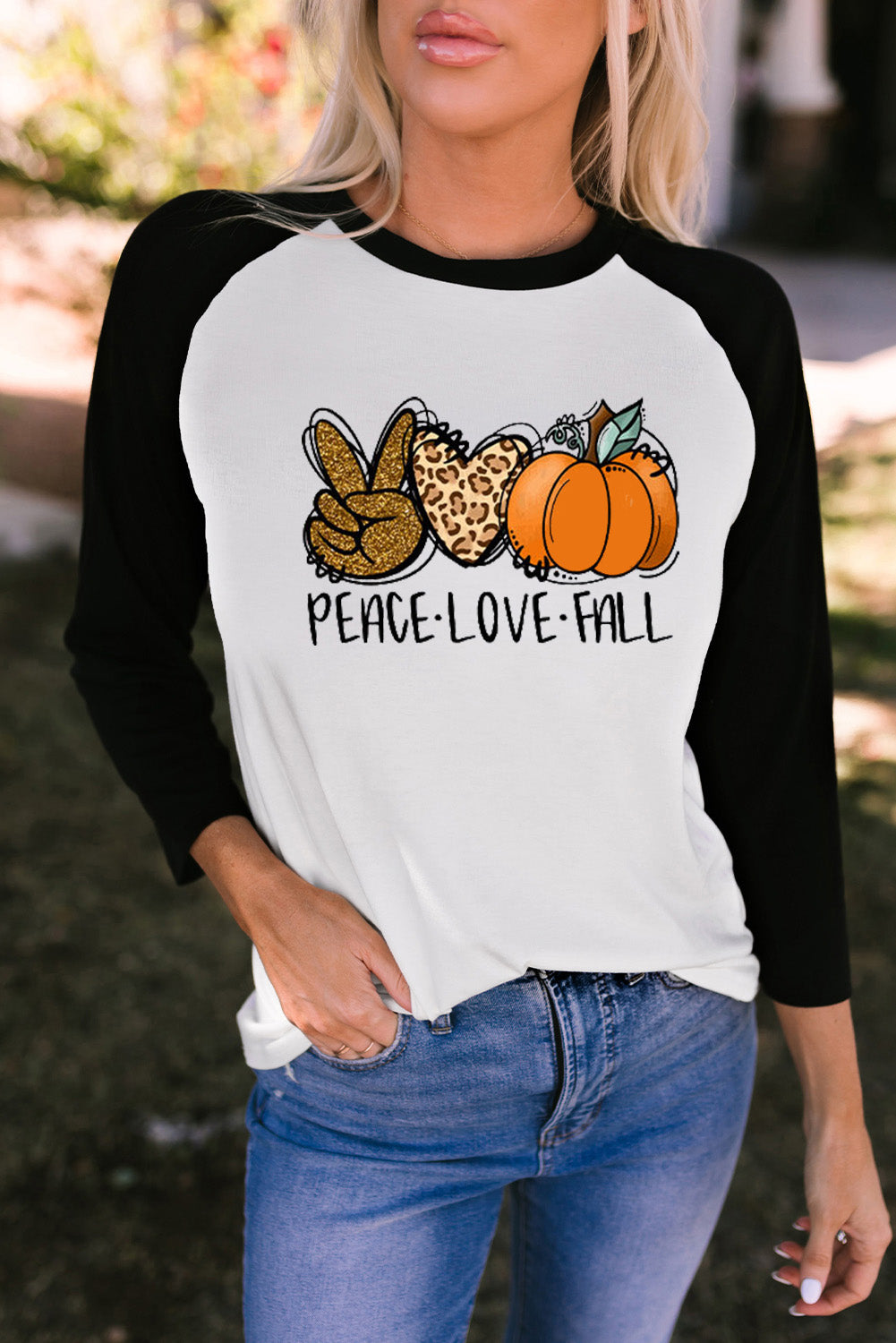 Pumpkin Leopard Heart Graphic Print Raglan Sleeve Top