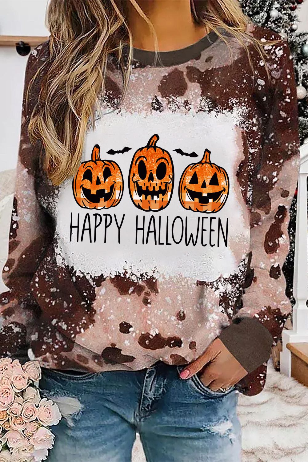 Tie-Dye Pumpkin HAPPY HALLOWEEN Graphic Top