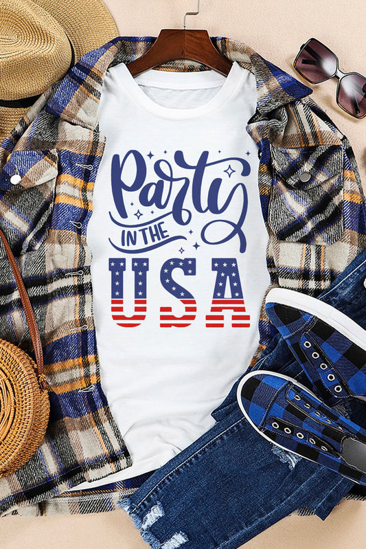 Party In the USA Flag Print Crew Neck Graphic Tee