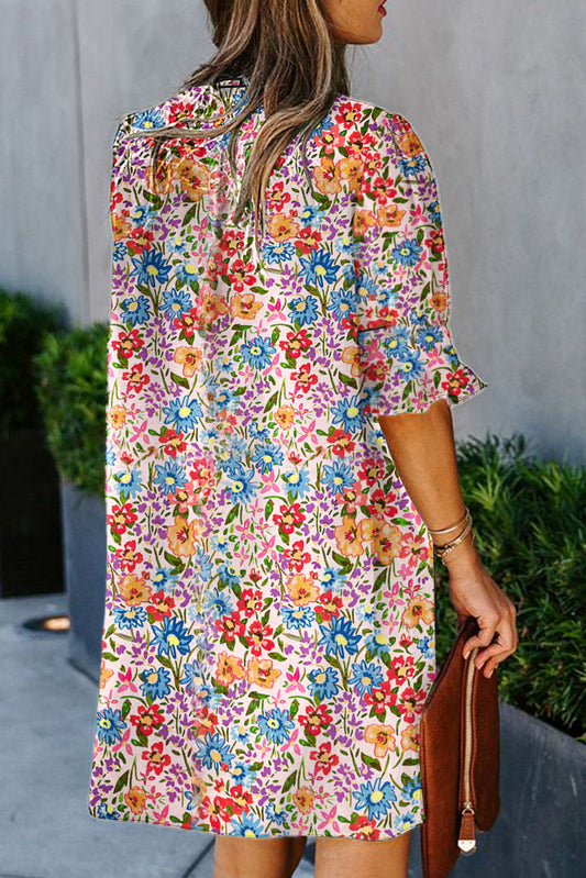 Boho Floral Printed Flutter Sleeve Dress