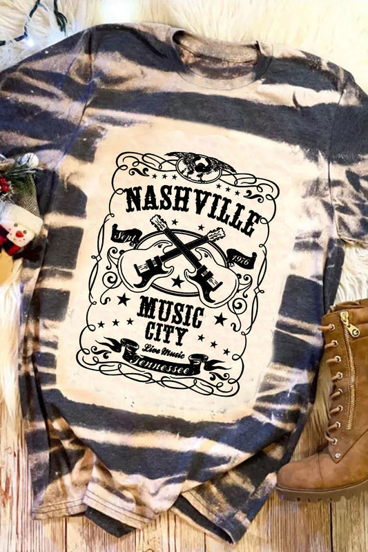 Tie-Dye Bleach NASHVILLE MUSIC CITY Graphic Tee