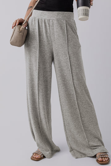 Grey Central Seam Wide Leg High Waist Knit Casual Pants