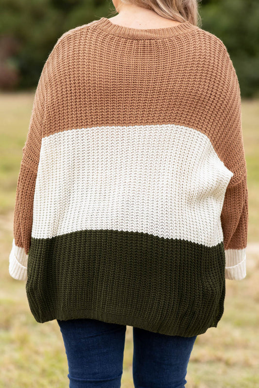 Color Block Tiered Knit Plus Size Sweater