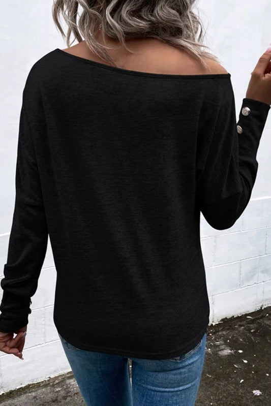 Asymmetrical Cut Out Buttoned Long Sleeve Top