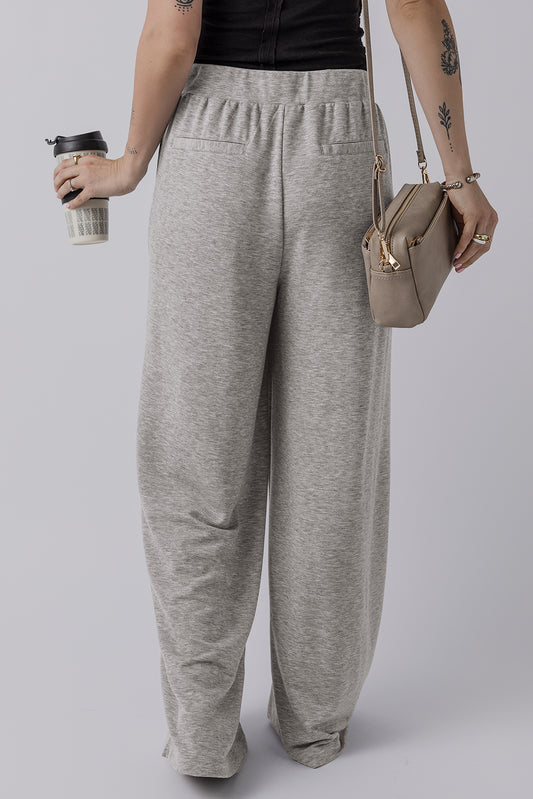 Grey Central Seam Wide Leg High Waist Knit Casual Pants