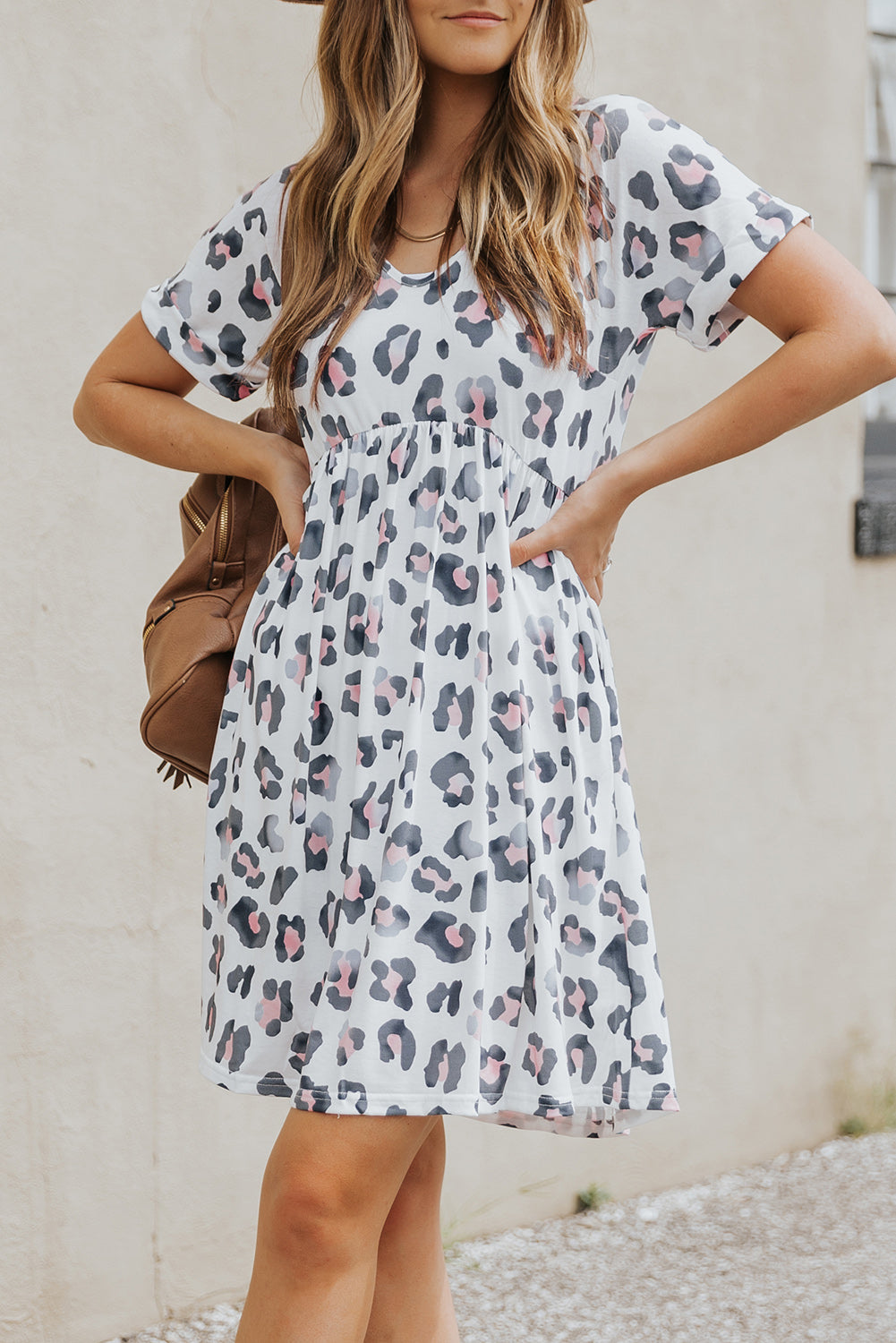 Short Sleeve Cheetah Print Knit Dress