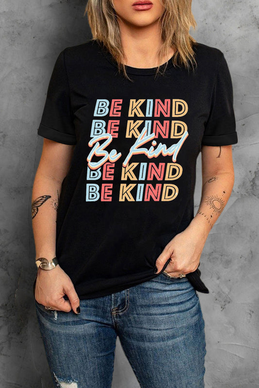 Black BE KIND Repeat Print Graphic T-shirt