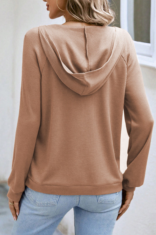 Waffle Knit Half Zip Raglan Sleeve Top