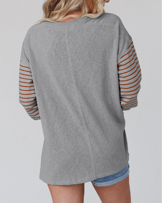 Colorblock Striped Bishop Sleeve Top