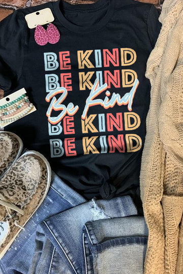 Black BE KIND Repeat Print Graphic T-shirt