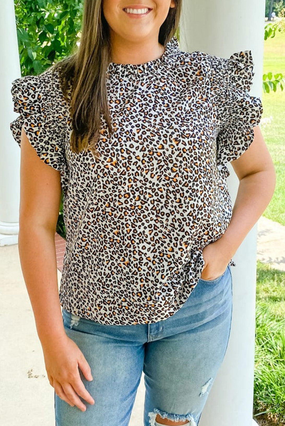 Plus Size Leopard Print Ruffle Tank Top