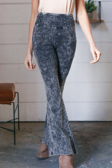 Mineral Wash Retro High Waist Flare Pants