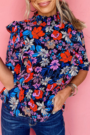 Floral Print Ruffle Peplum Top