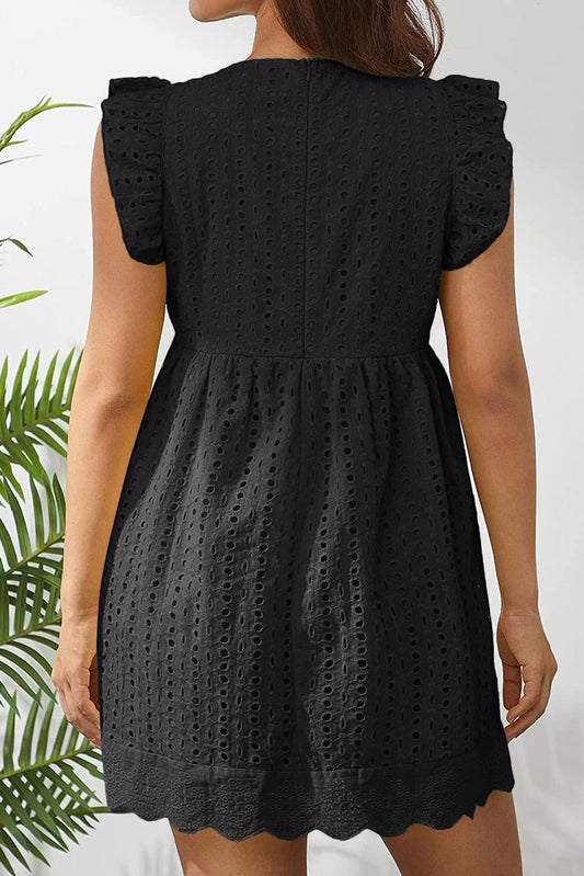 Eyelet Textured Ruffled Empire Waist Flowy Dress