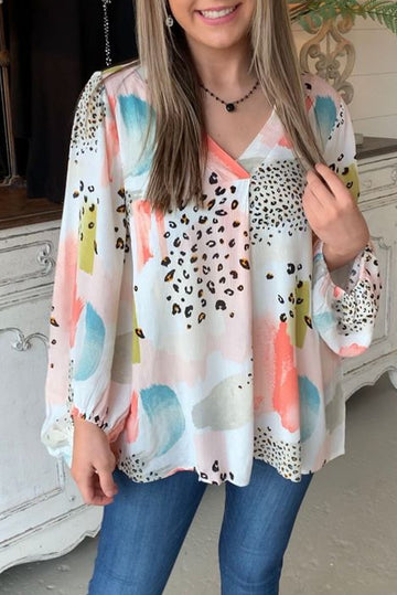 Multicolor Paint Palette Leopard Print Loose Top