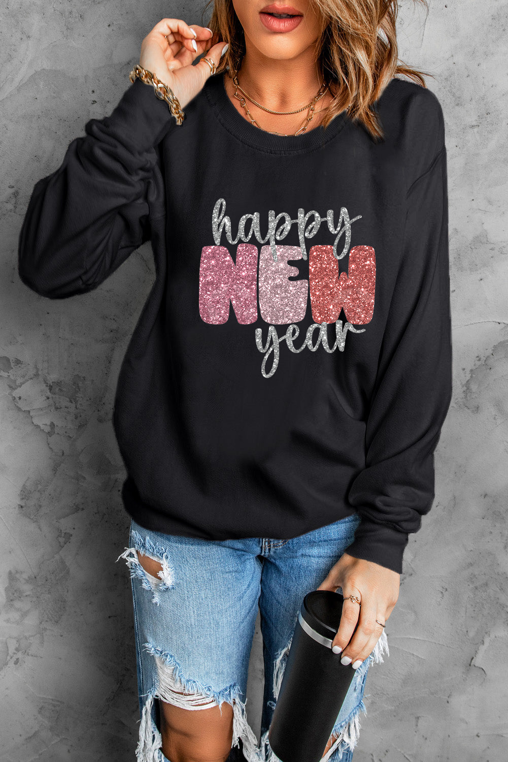 Glistening Happy New Year Graphic Sweatshirt