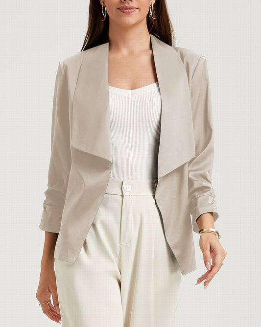 Solid Lapel Collar Satin Blazer