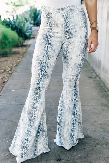 Western Fashion High Waist Snakeskin Print Flare Pants