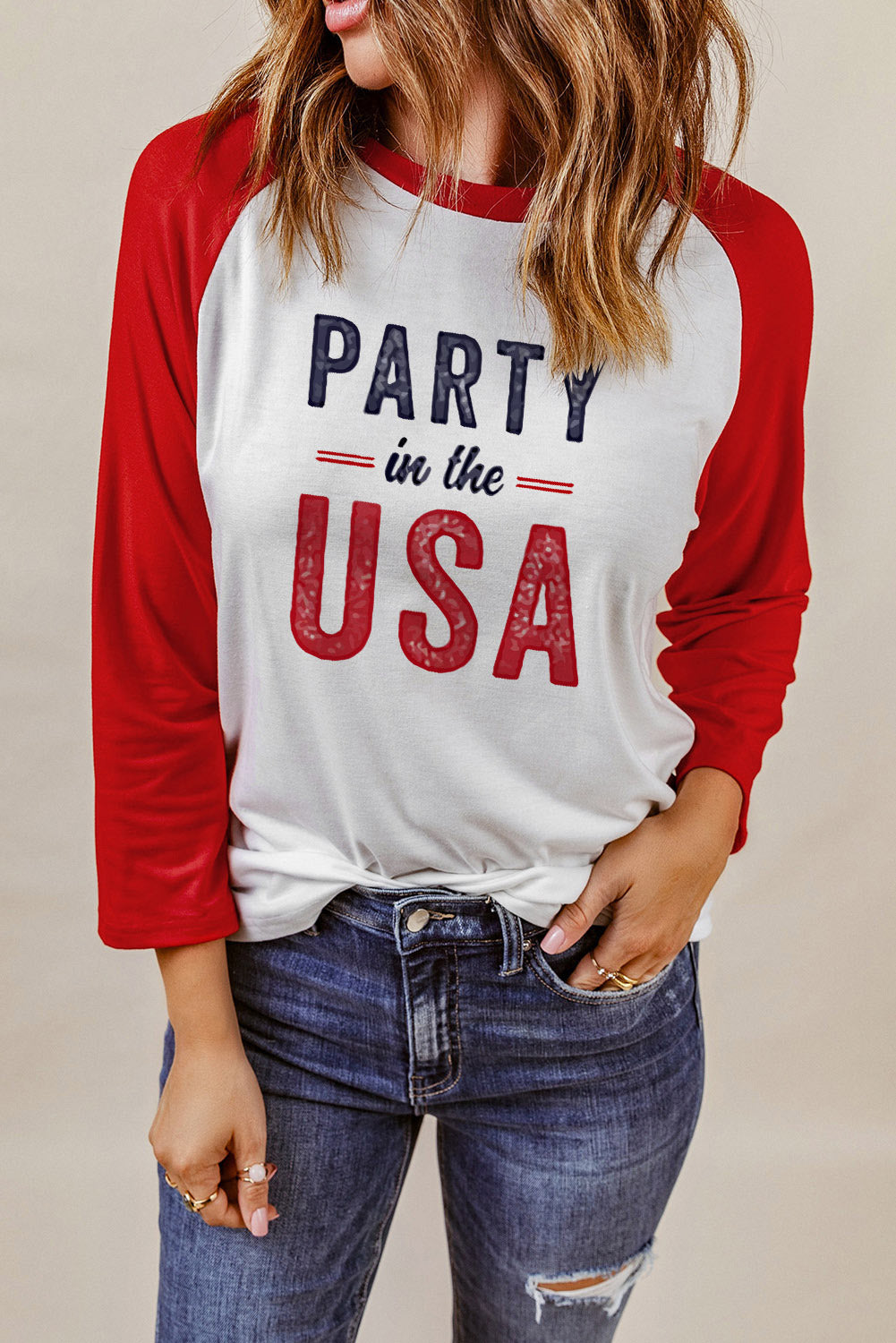 PARTY in the USA Raglan Sleeve Graphic T Shirt