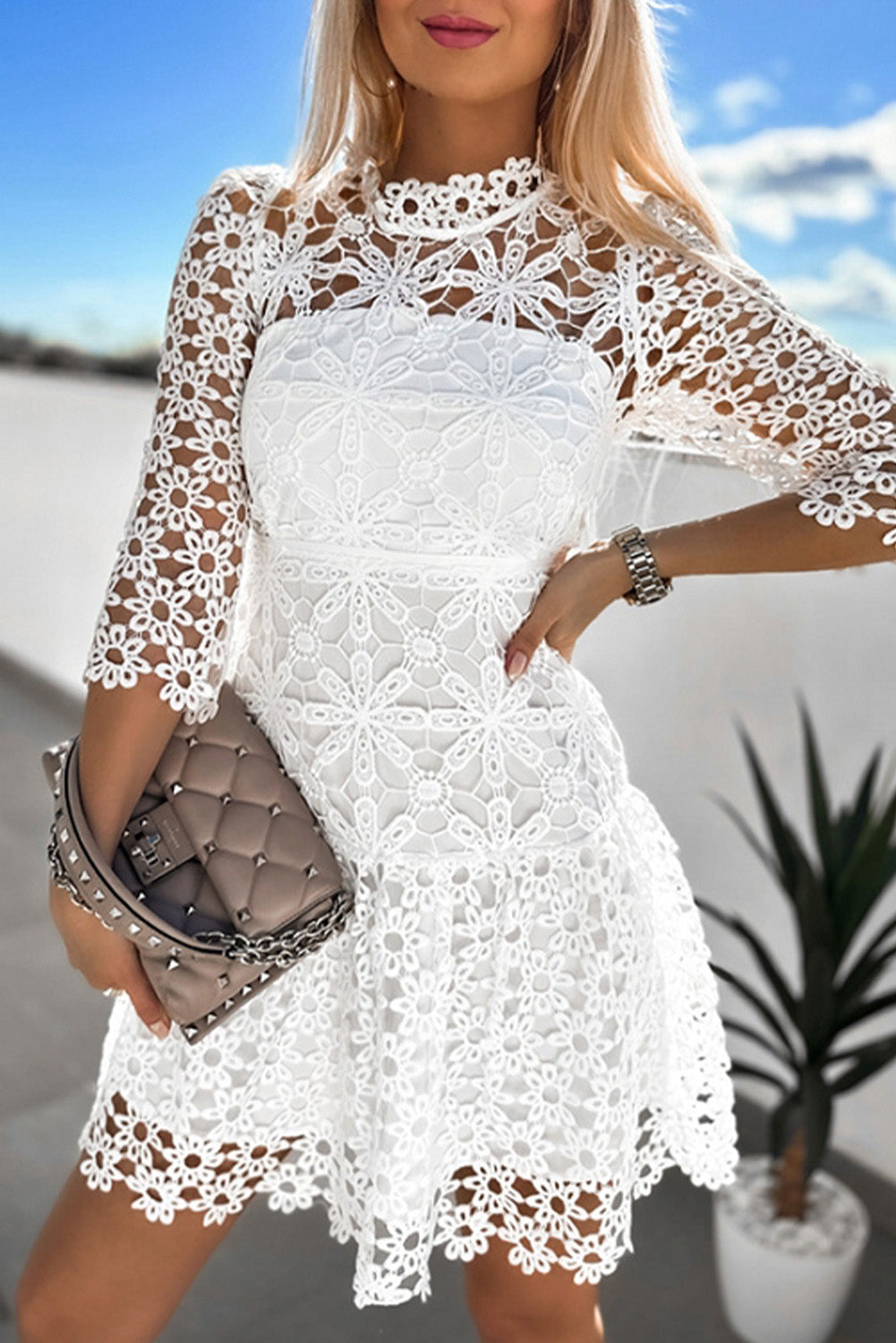 Floret Crochet Flirty Mini Dress