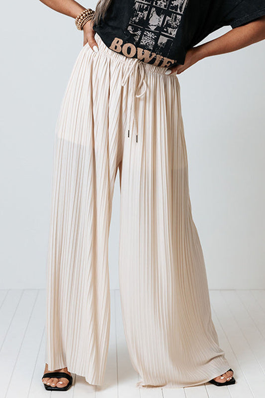 Apricot Drawstring Wide Leg Pleated Pants