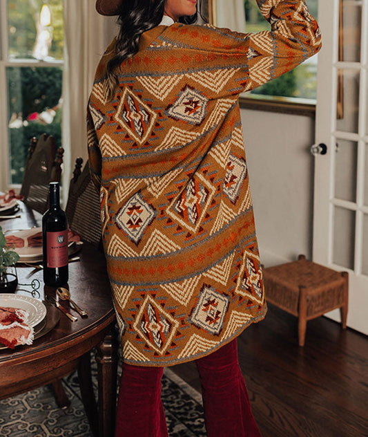 Aztec Geometric Knit Open Front Cardigan