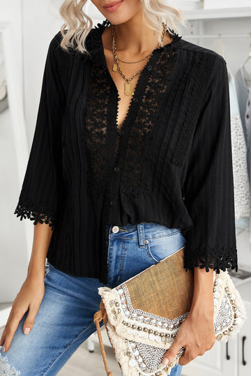 Black Sweet Mary Crochet Lace Top