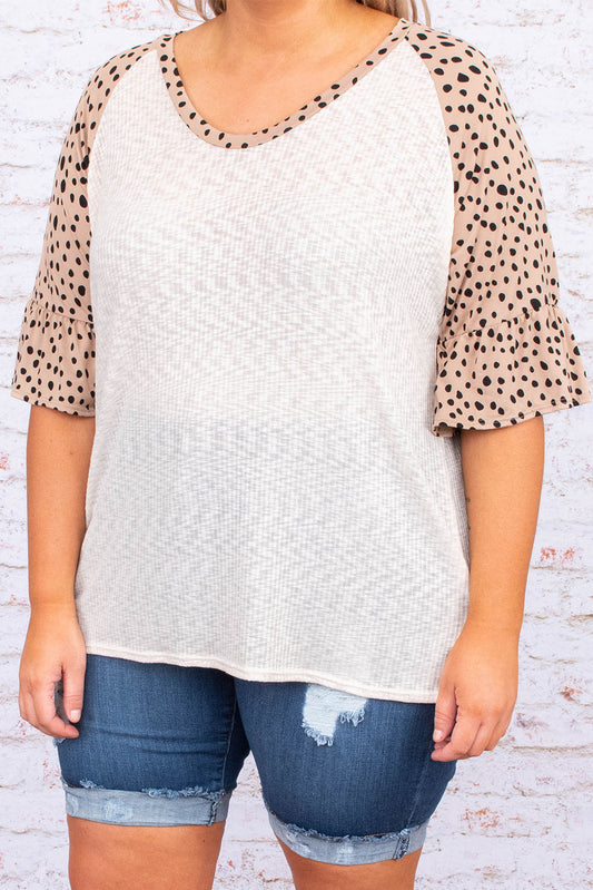 Leopard Splice Ruffle Half Sleeve Plus Size T Shirt