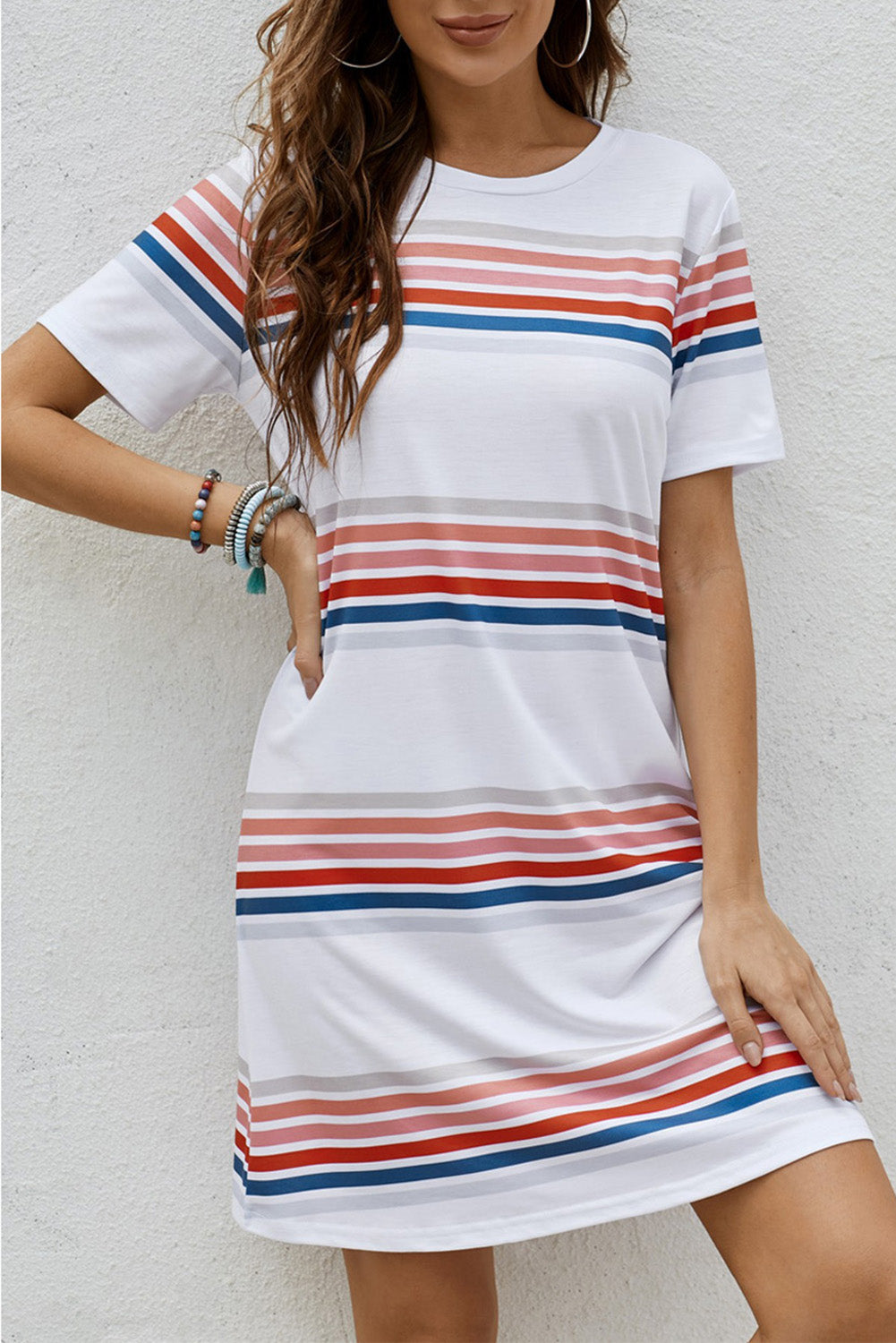 Striped Print Round Neck T-shirt Mini Dress