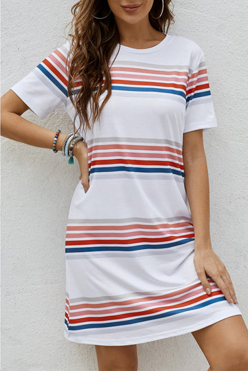 Striped Print Round Neck T-shirt Mini Dress