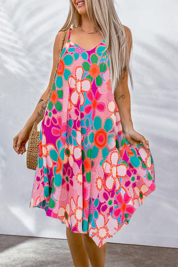 Floral Print Spaghetti STraps Flowy Midi Dress