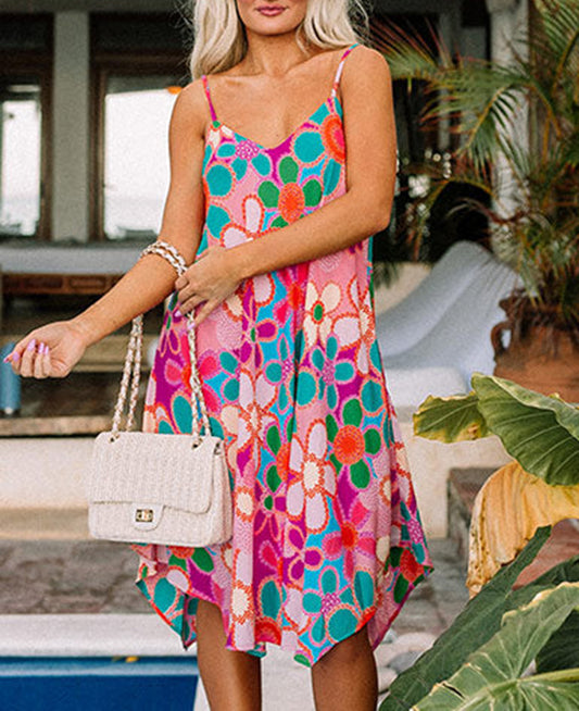 Floral Print Spaghetti STraps Flowy Midi Dress