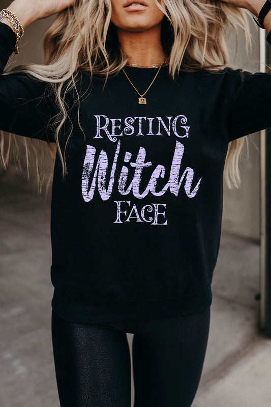 RESTING Witch FACE Graphic Pullover Sweatshirt