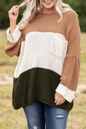 Color Block Tiered Knit Plus Size Sweater